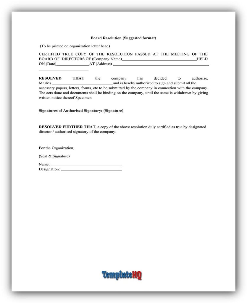 Board Resolution Sample 02 Board Resolution Sample 02