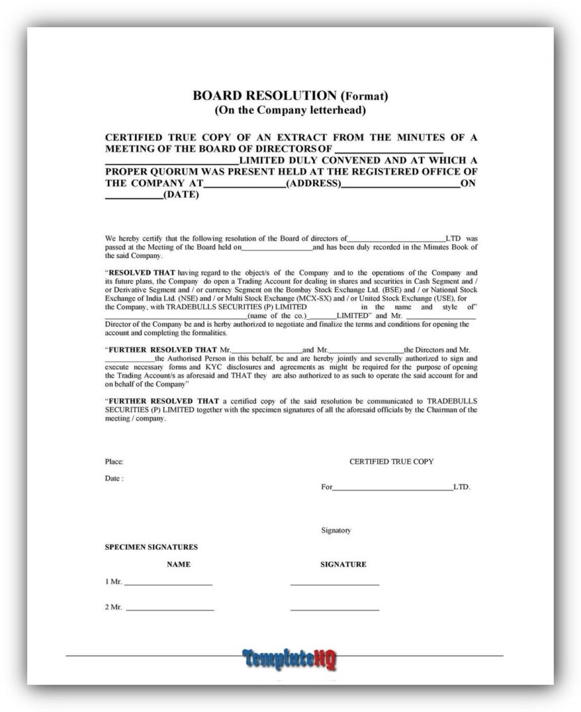 Board Resolution Sample 10 Board Resolution Sample 10