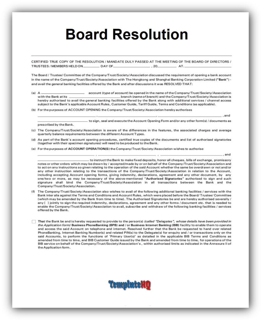 Board Resolution Sample 11 Board Resolution Sample 11