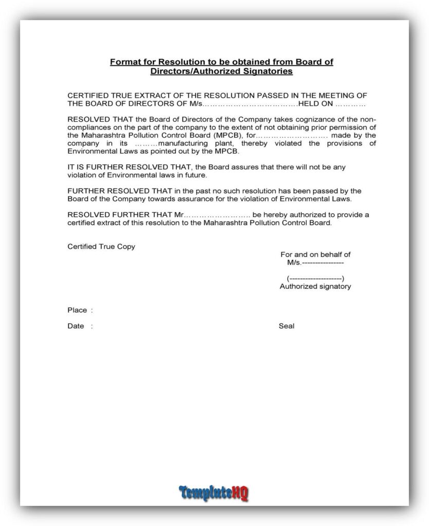 Board Resolution Sample 12 Board Resolution Sample 12
