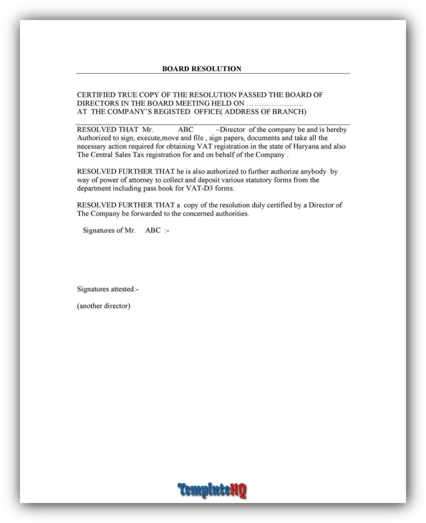 Board Resolution Sample 13 Board Resolution Sample 13