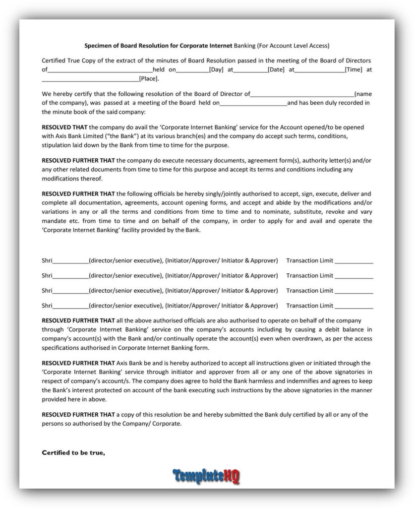 Board Resolution Sample 14 Board Resolution Sample 14