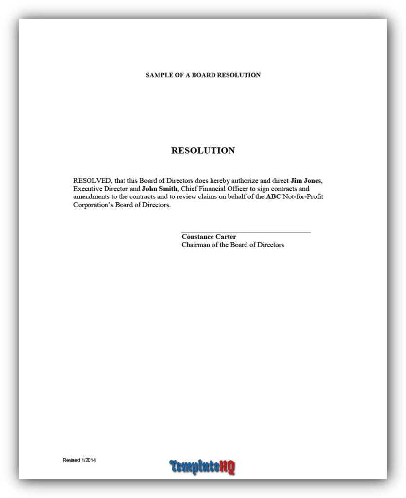 Board Resolution Sample 19 Board Resolution Sample 19