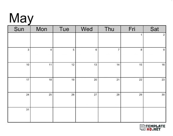 May Calendar Template Editable