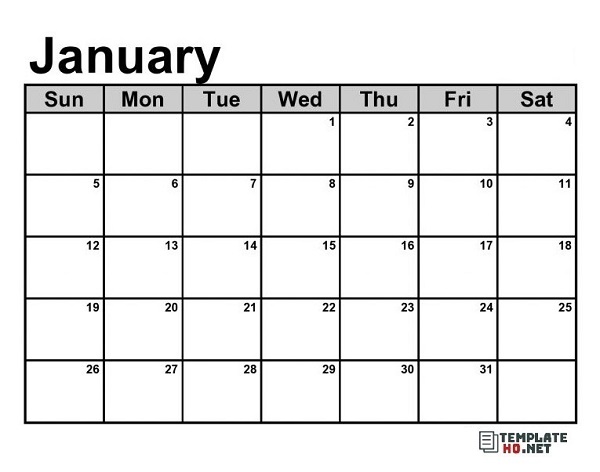 January Calendar Template Editable