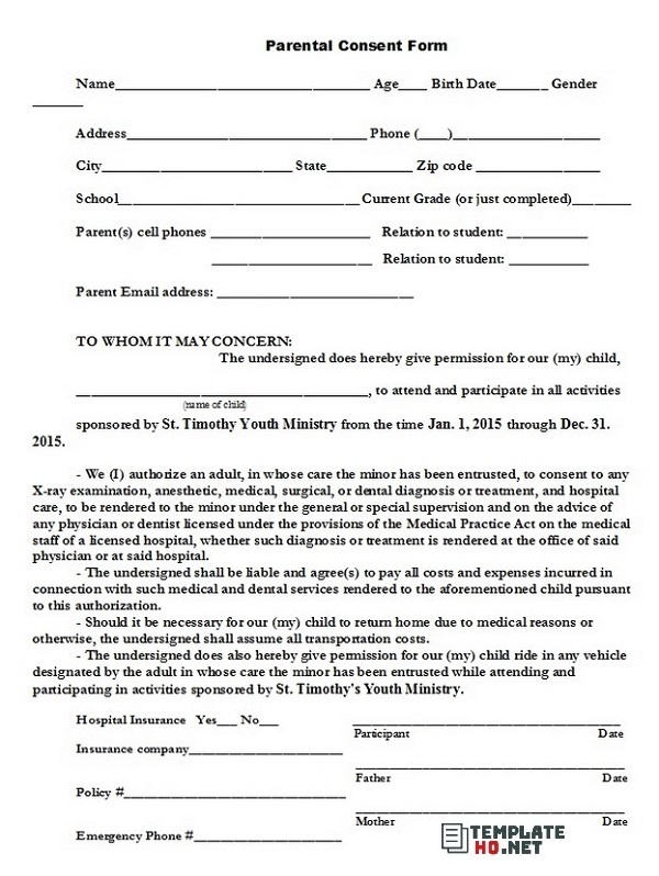 parental consent forms template parental consent forms template