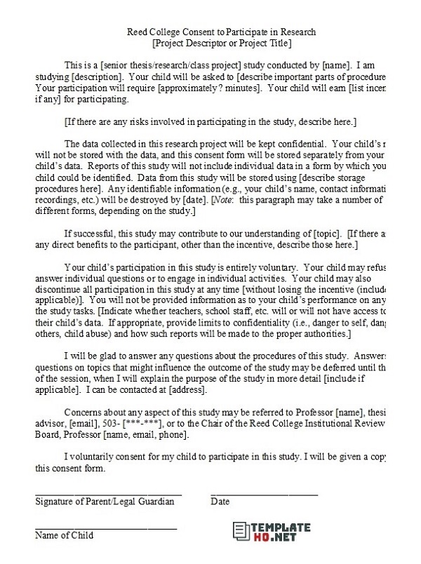 Parental consent form for research Parental consent form for research