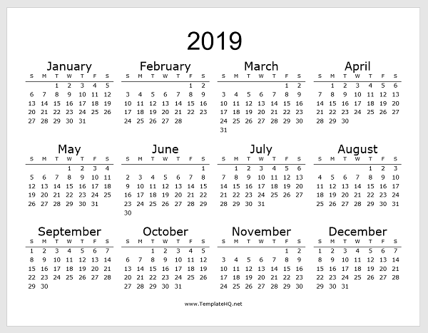 2019 Free Printable Calendar 2019 Free Printable Calendar