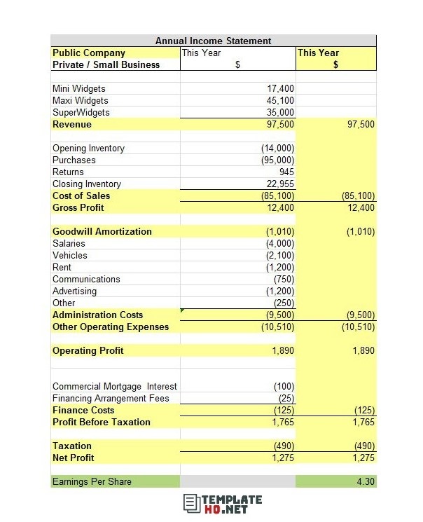 Annual Income Statement