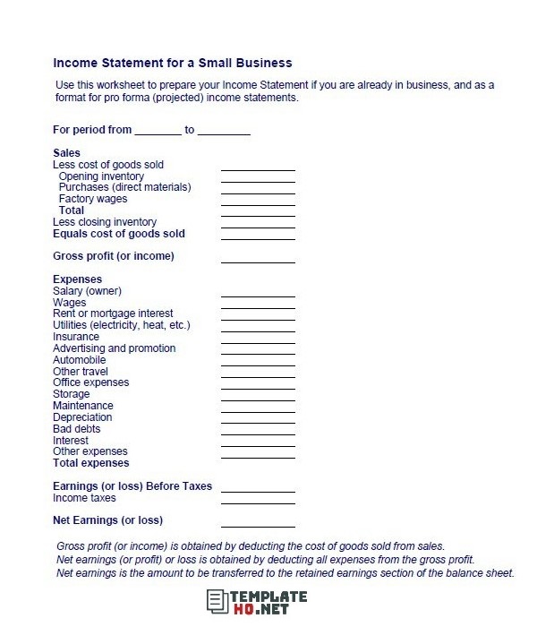 income statement small business