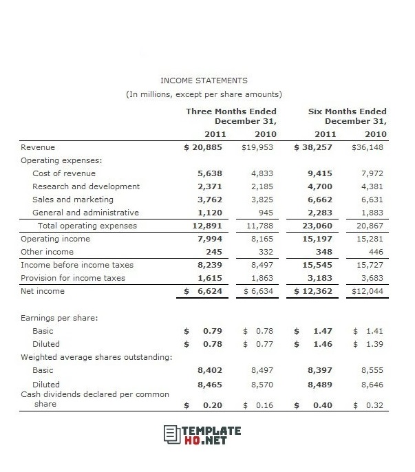 Income Statement Example