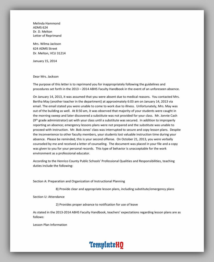 Letter of Reprimand 12 Letter of Reprimand 12
