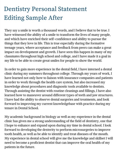 Editable Personal Statement Dentistry