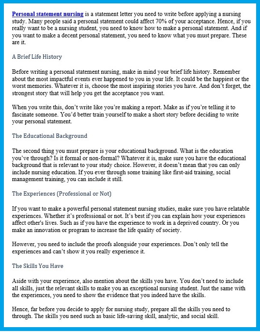 Personal Statement Nursing Personal Statement Nursing