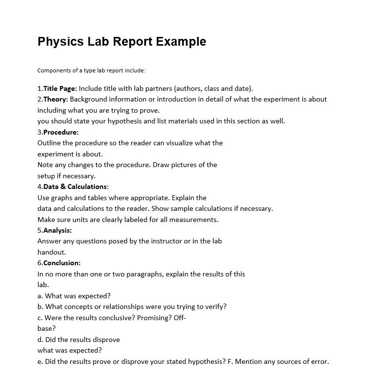Physics Lab Report Example Physics Lab Report Example
