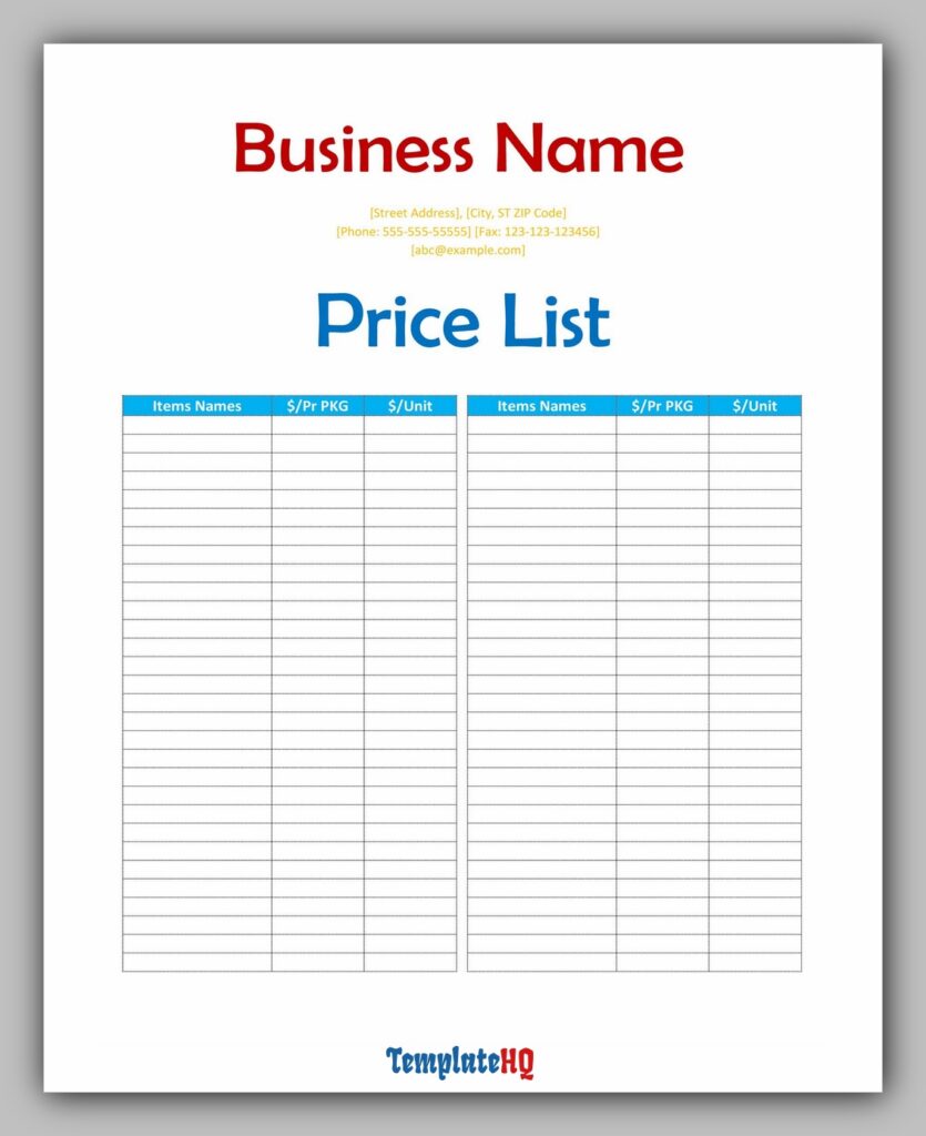Product Price List 01 Product Price List 01