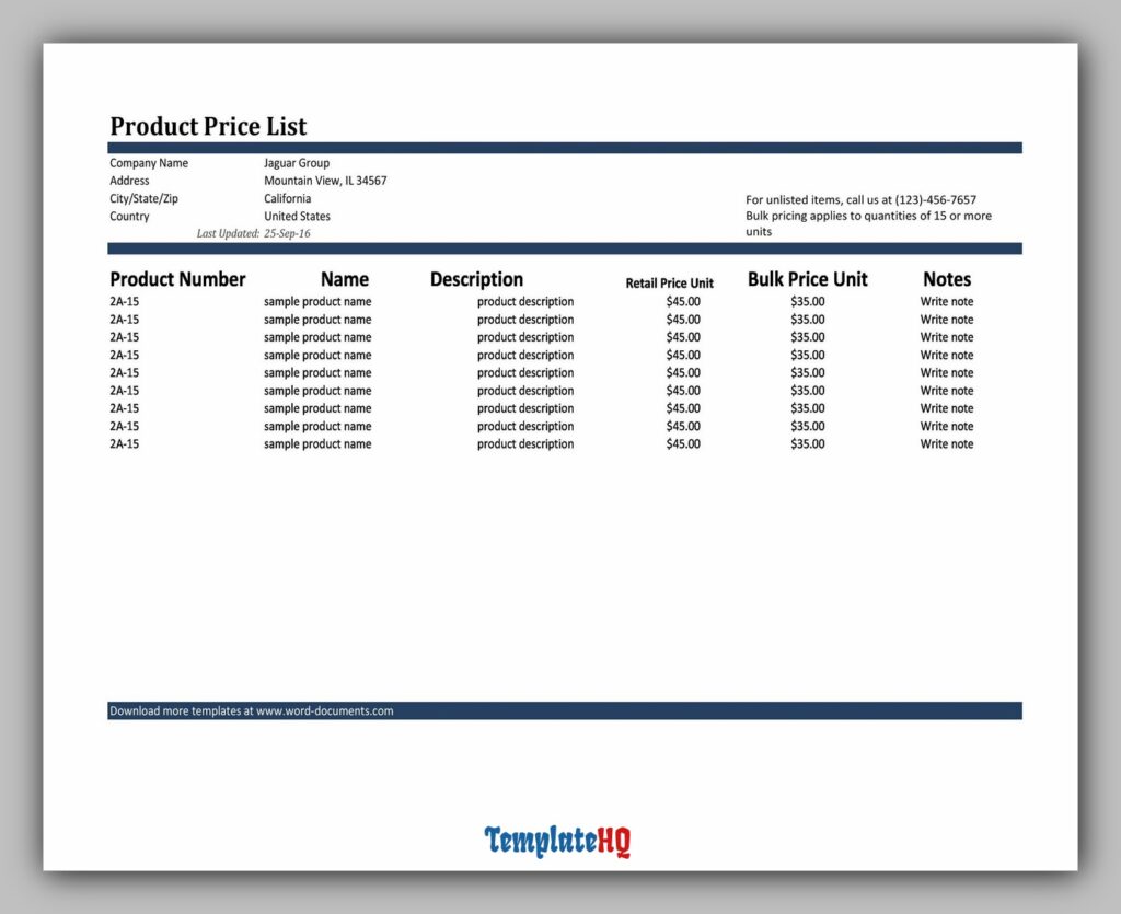 Product Price List 05 Product Price List 05