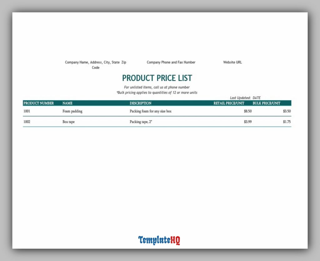Product Price List 13