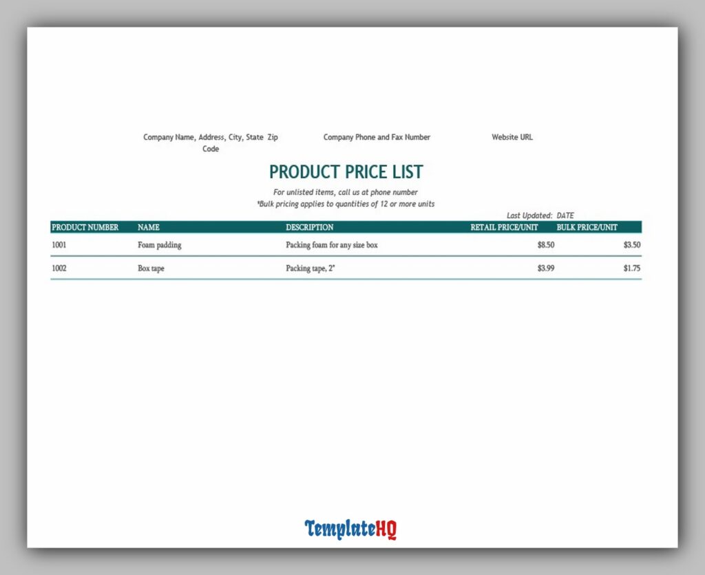 Product Price List 13 Product Price List 13