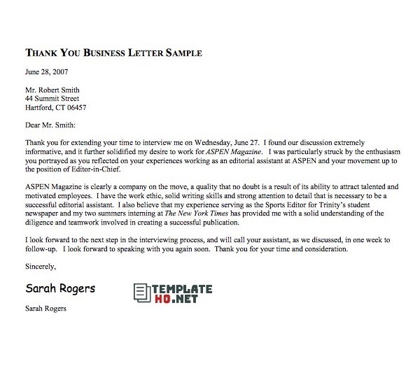 Thank You Letter Business Thank You Letter Business