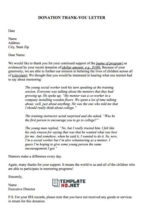 Thank You Letter Donation Thank You Letter Donation