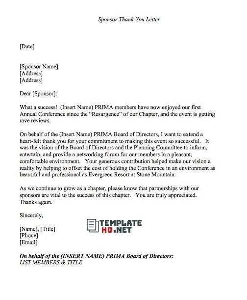 Thank You Letter Sponsorship Thank You Letter Sponsorship