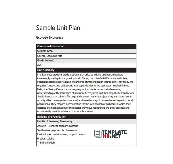 sample unit plan