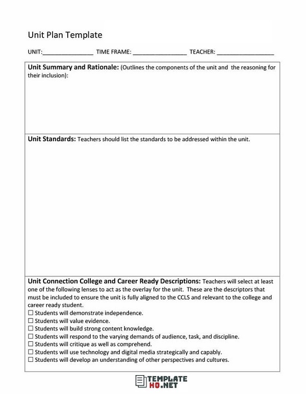 unit plan template pdf