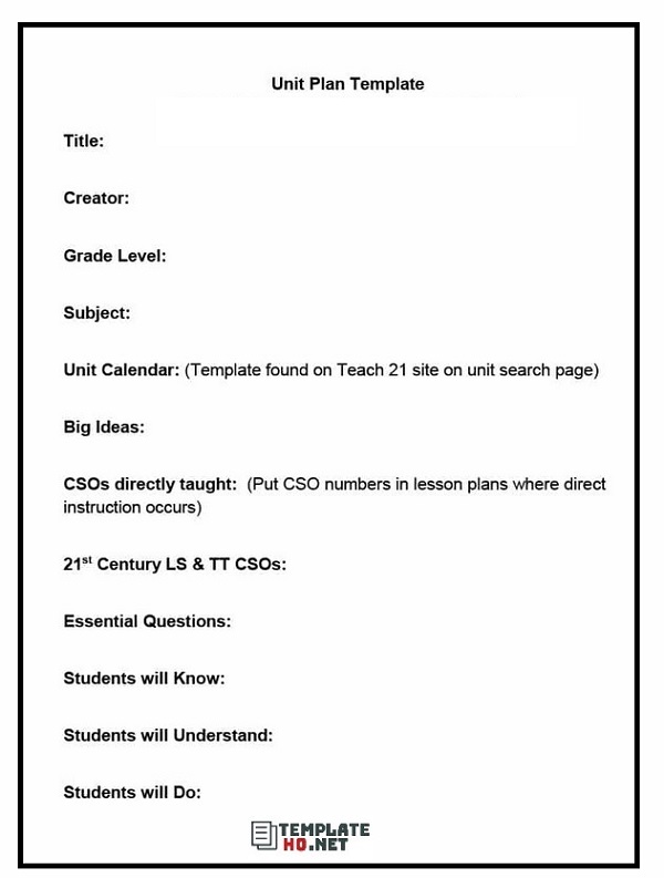 unit plan templates word