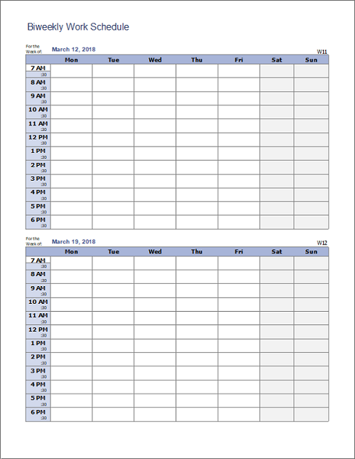 Bi weekly work schedule template Bi weekly work schedule template