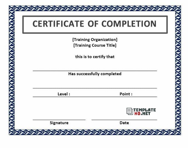 Certificate of Completion Construction