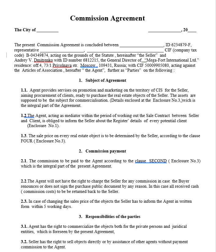 Commission Agreement Commission Agreement