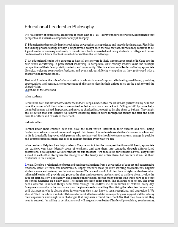 Educational leadership philosophy Educational leadership philosophy