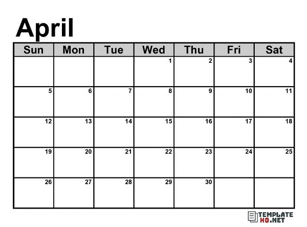Free April Calendar Printable