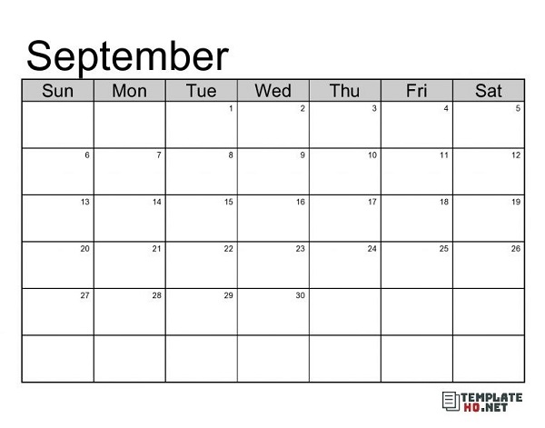 Free September Calendar Printable