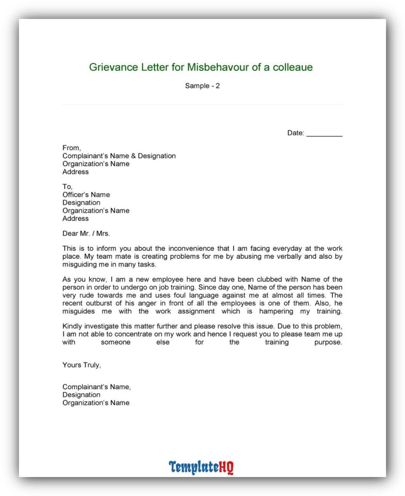 Grievance Letter Examples 02 Grievance Letter Examples 02