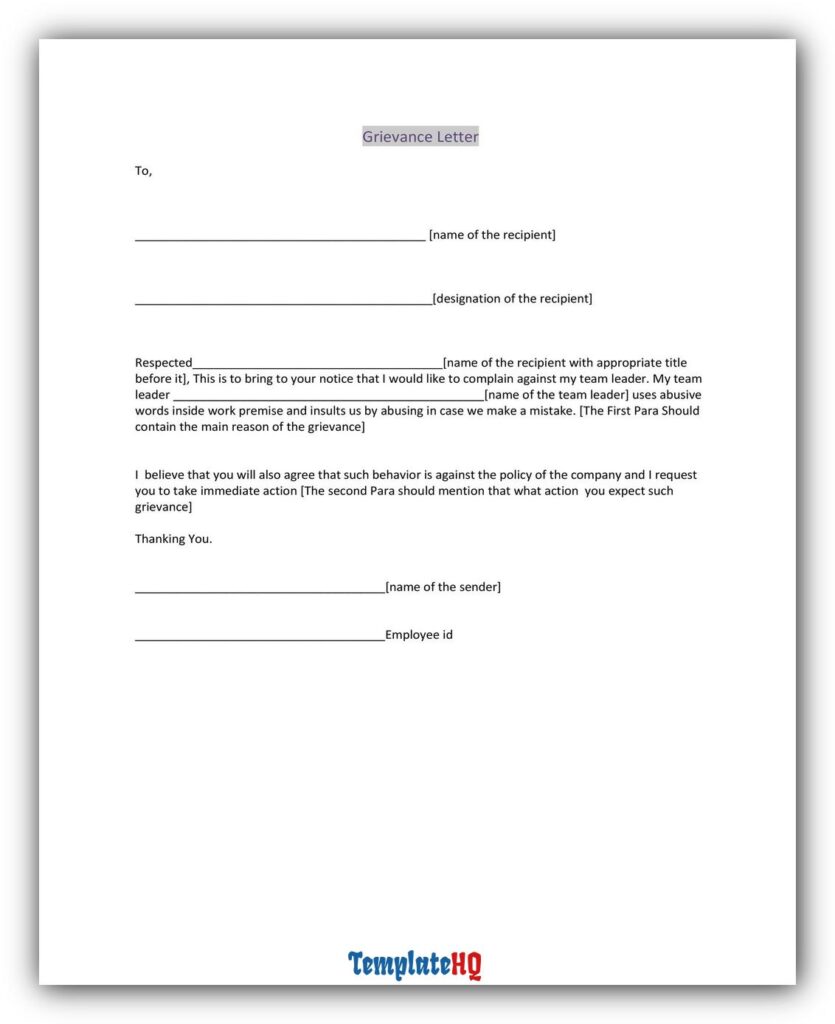 Grievance Letter Examples 12 Grievance Letter Examples 12