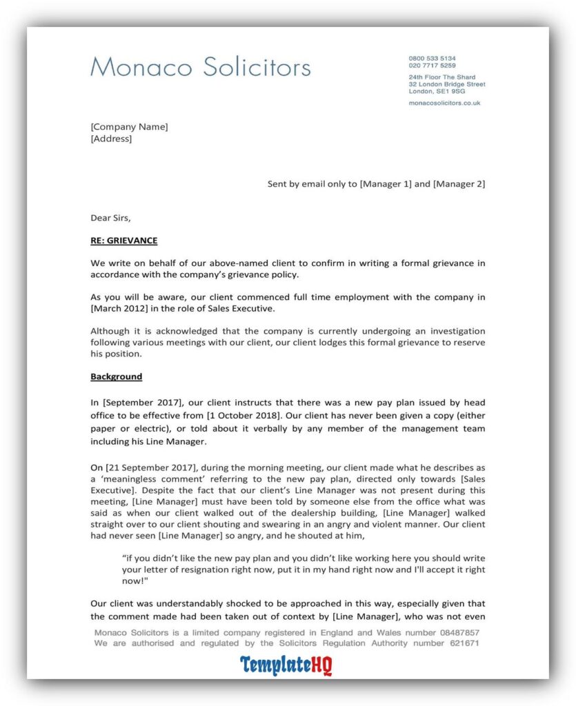 Grievance Letter Examples 16 Grievance Letter Examples 16