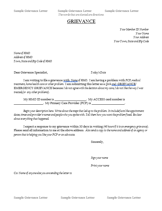 Grievance Letters Grievance Letters