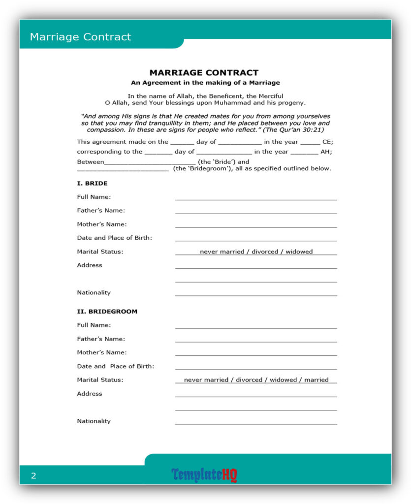 Marriage Contract Sample 01 Marriage Contract Sample 01