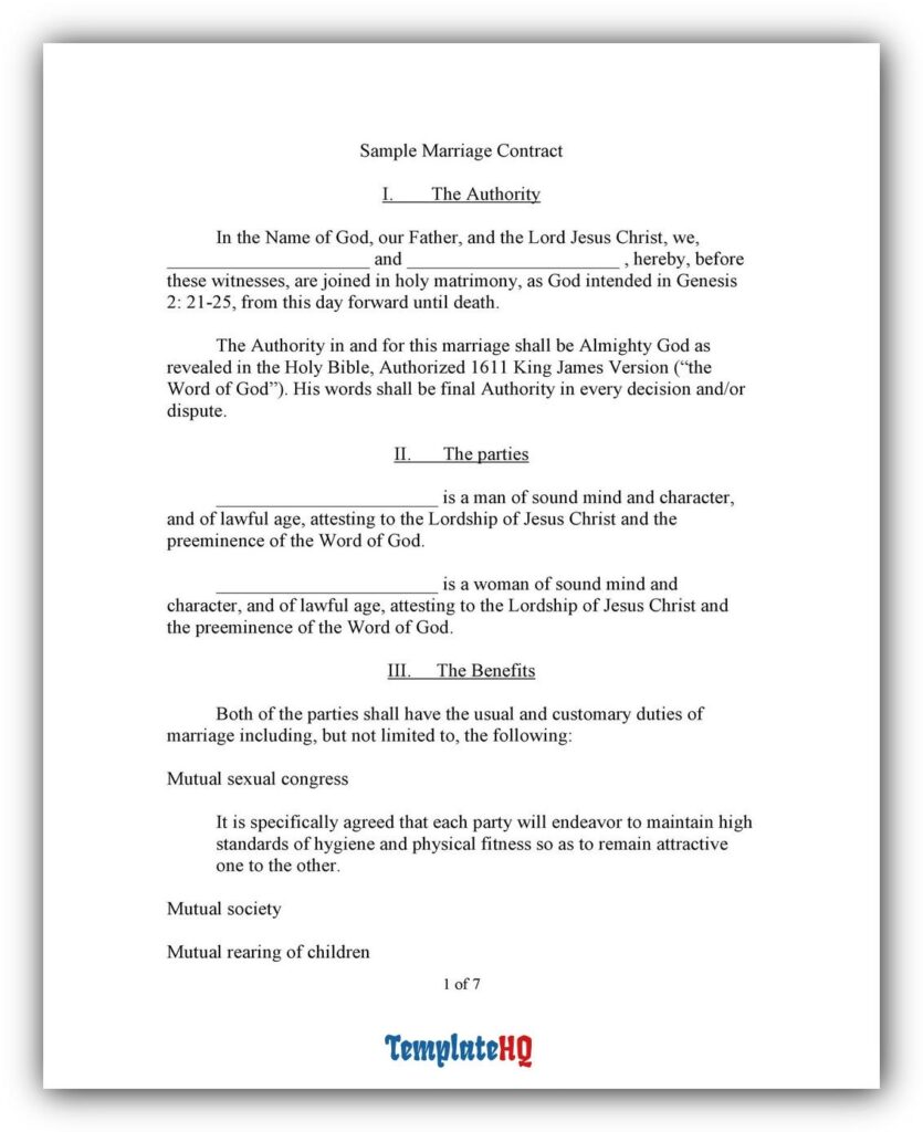 Marriage Contract Sample 04 Marriage Contract Sample 04