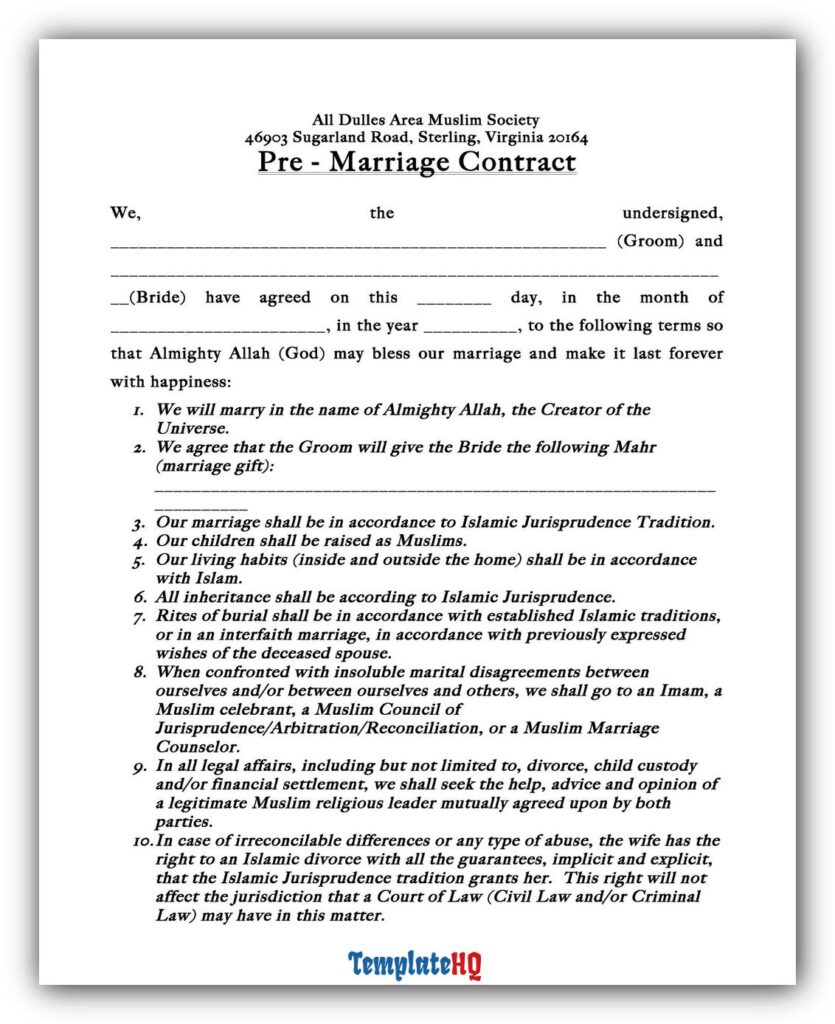 Marriage Contract Sample 09 Marriage Contract Sample 09