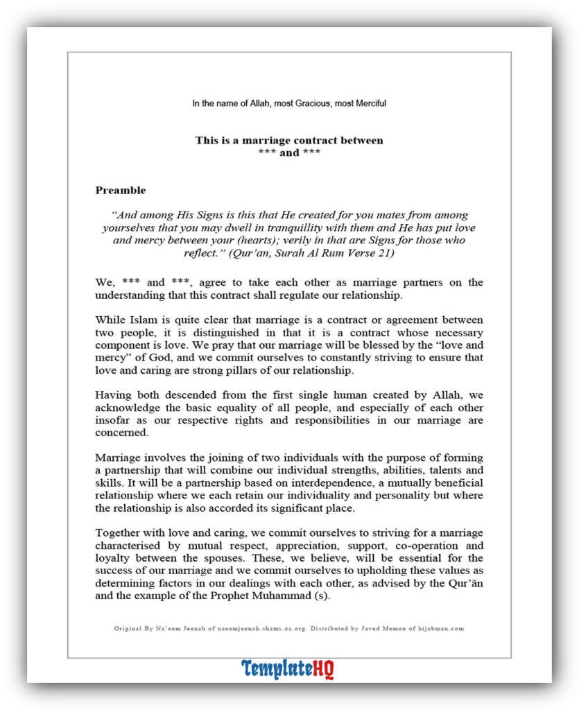 Marriage Contract Sample 10 Marriage Contract Sample 10
