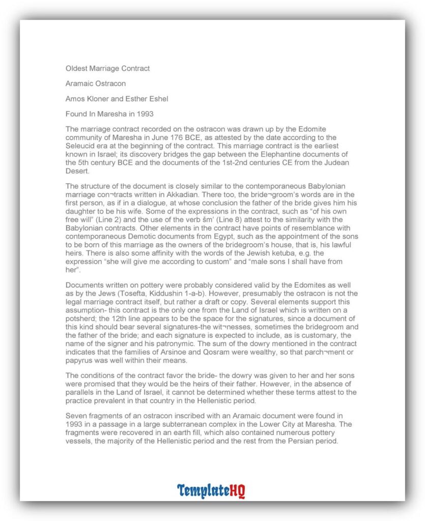 Marriage Contract Sample 31 Marriage Contract Sample 31