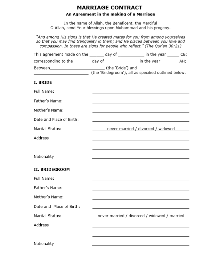 Marriage Contract Marriage Contract