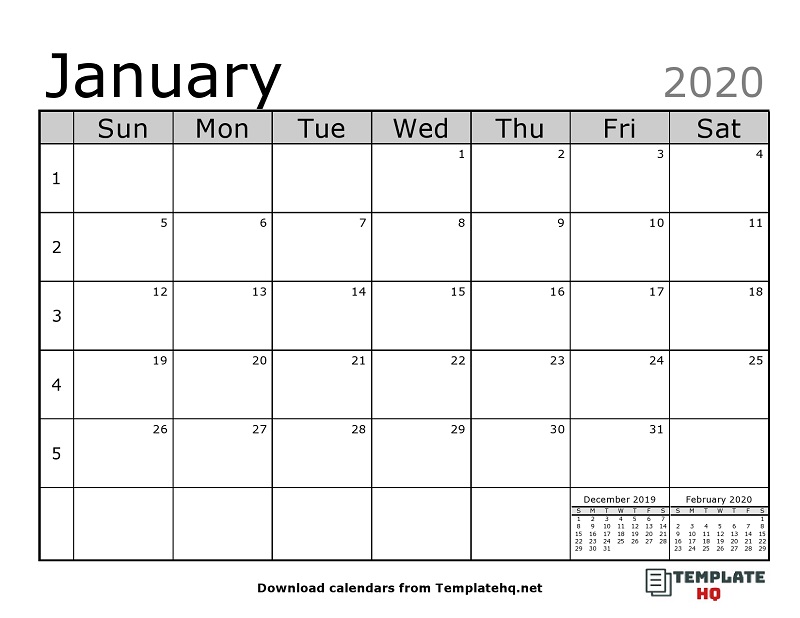 Monthly Calendar Template 2020 Monthly Calendar Template 2020