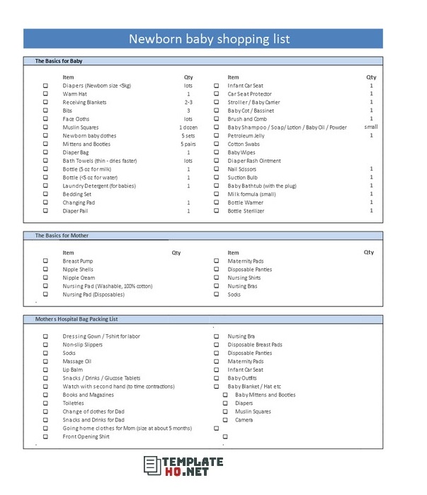 New Born Shopping List