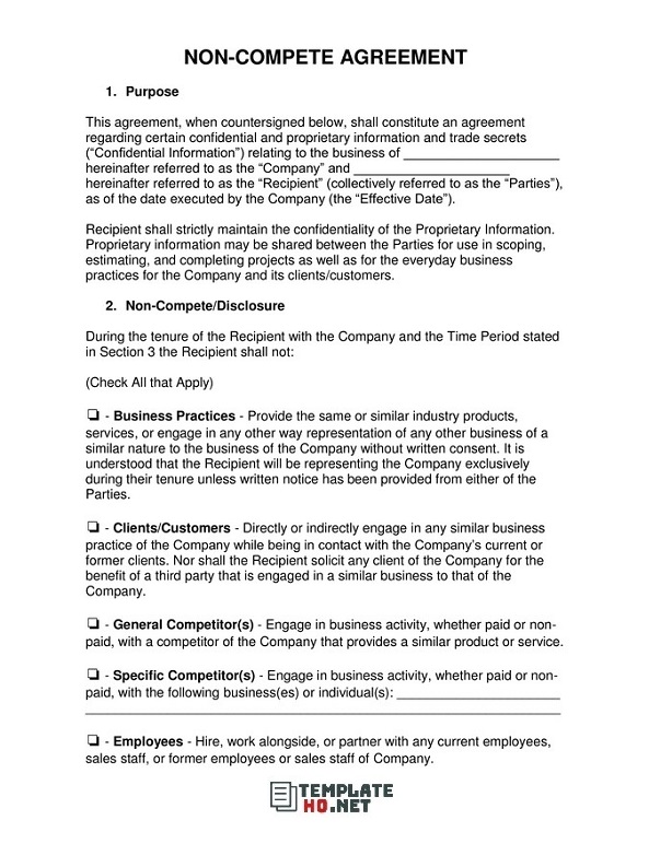 Non compete agreement template Non compete agreement template