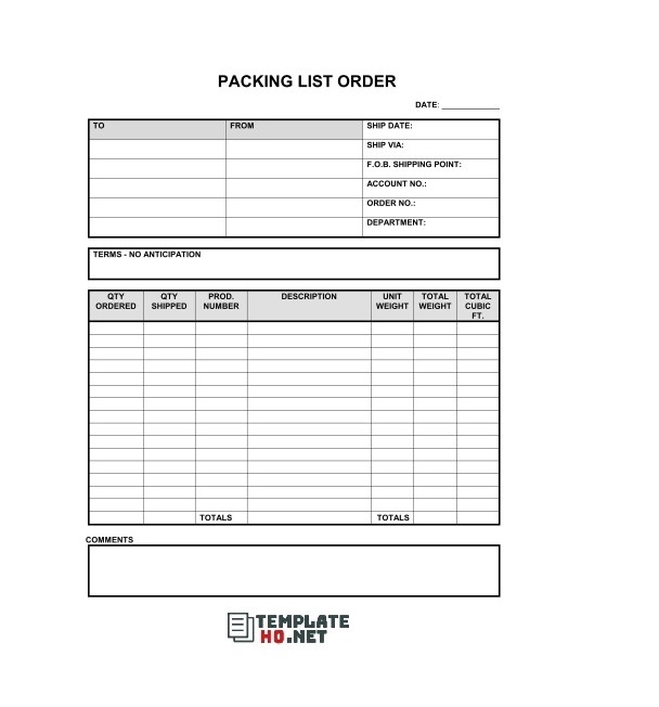 Packing List Template 03