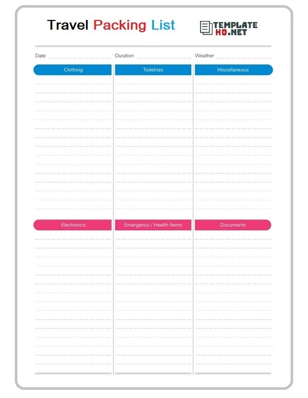 Travel Packing List Template